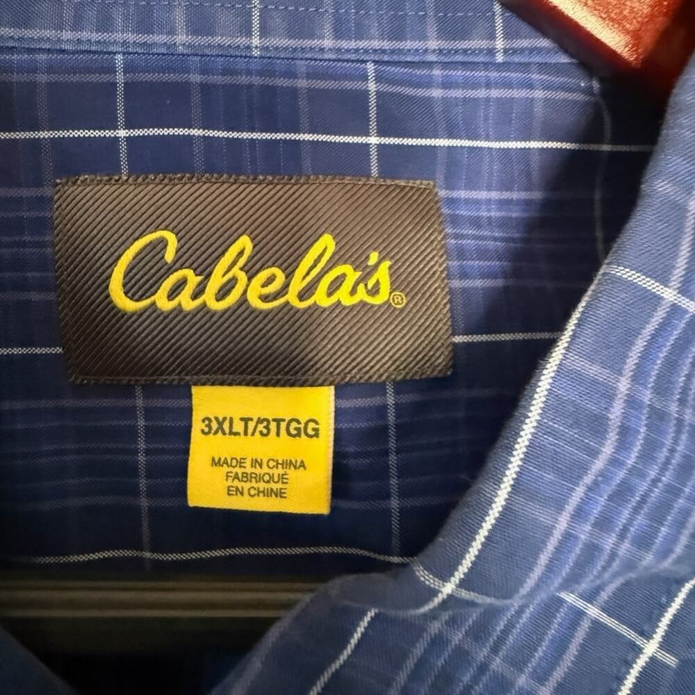 Mens Cabela's Plaid Button-Down Shirt 3XLT TALL Gray Blue White Wrinkle Free LS - Picture 2 of 4